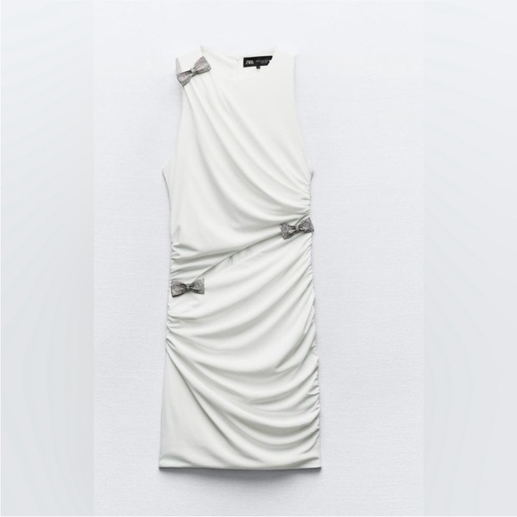 Zara white cut out dress with rhinestone bow NWOT - Picture 6 of 10